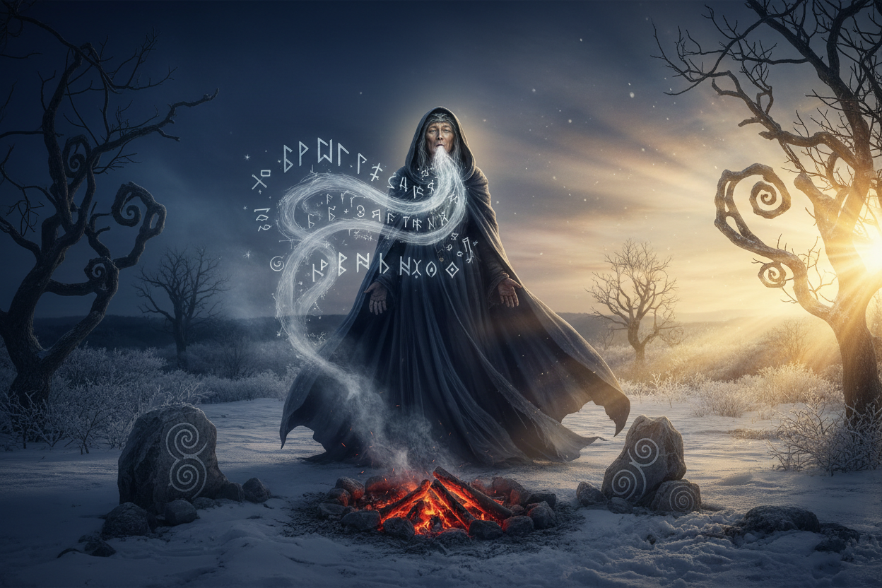 winter solstice, The Crone exhales. The year dies. The light returns.